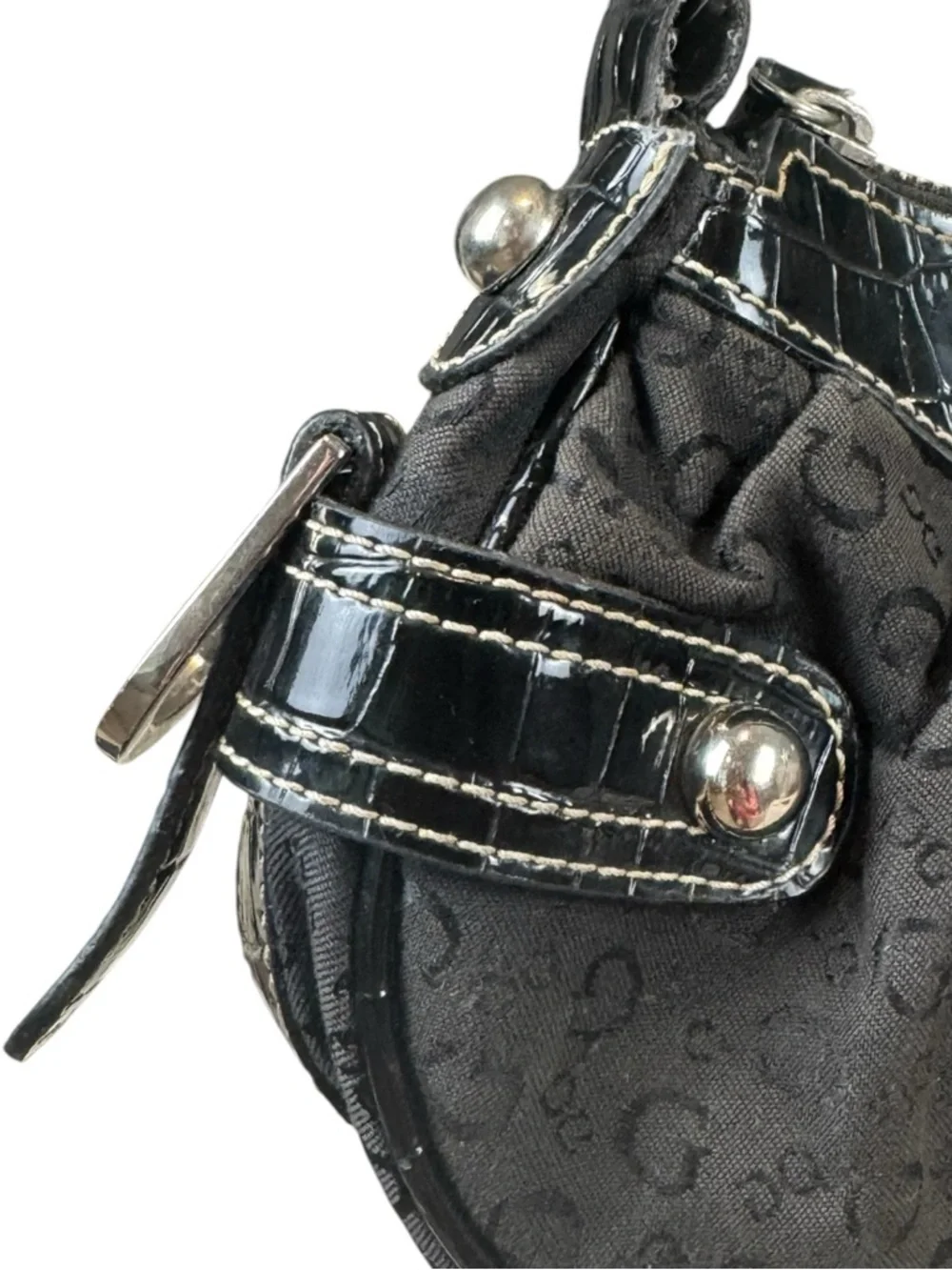 Guess Vintage Y2K Black Monogram Buckle Shoulder Bag - Picture 8 of 16